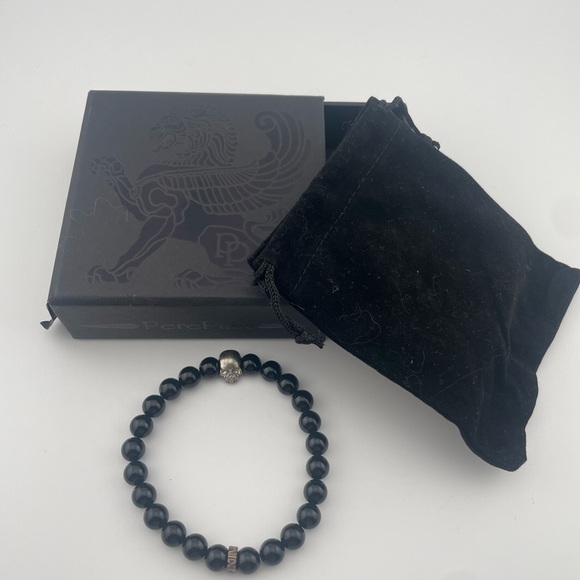 PerePaix Other - PerePaix Black Bead Skull Bracelet Stretch Gothic Rocker Mens OS